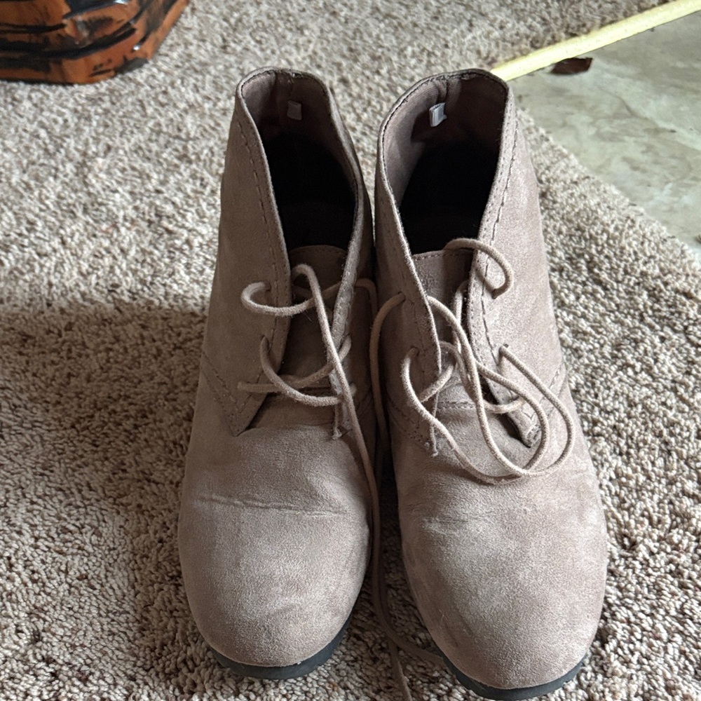 Time and Tru Beige Lace-Up Wedges
